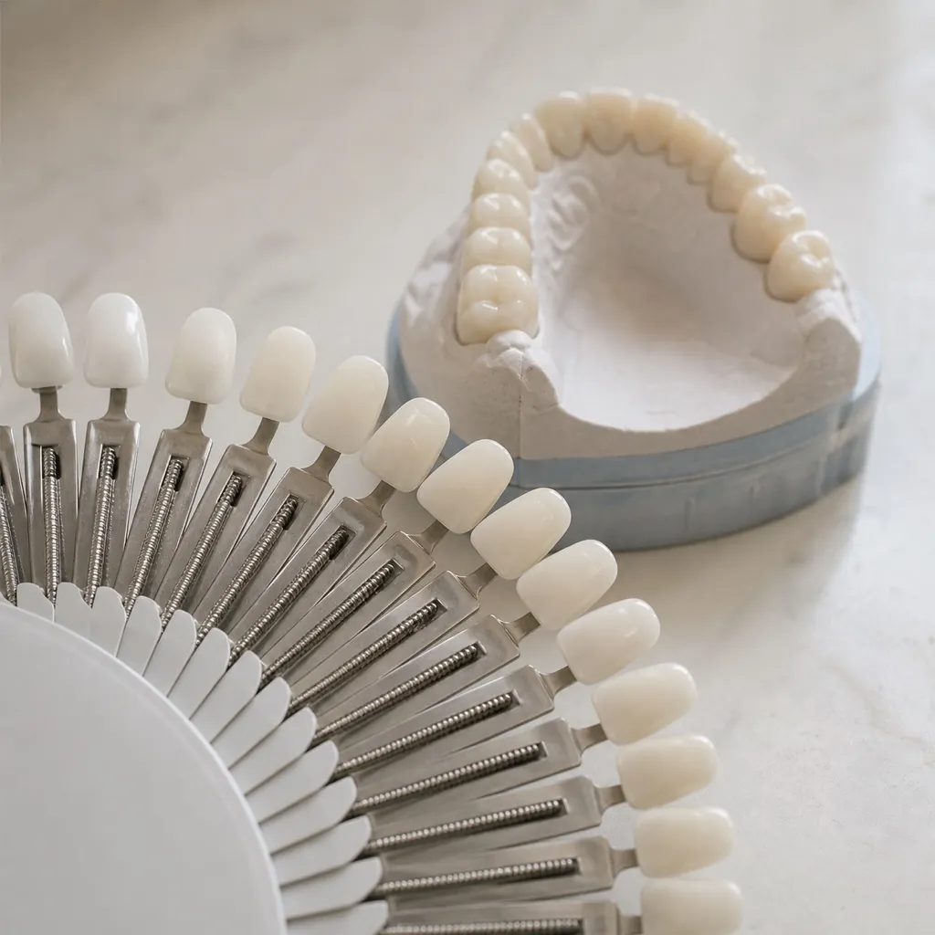 Dental shade guide and study model used to plan a smile makeover