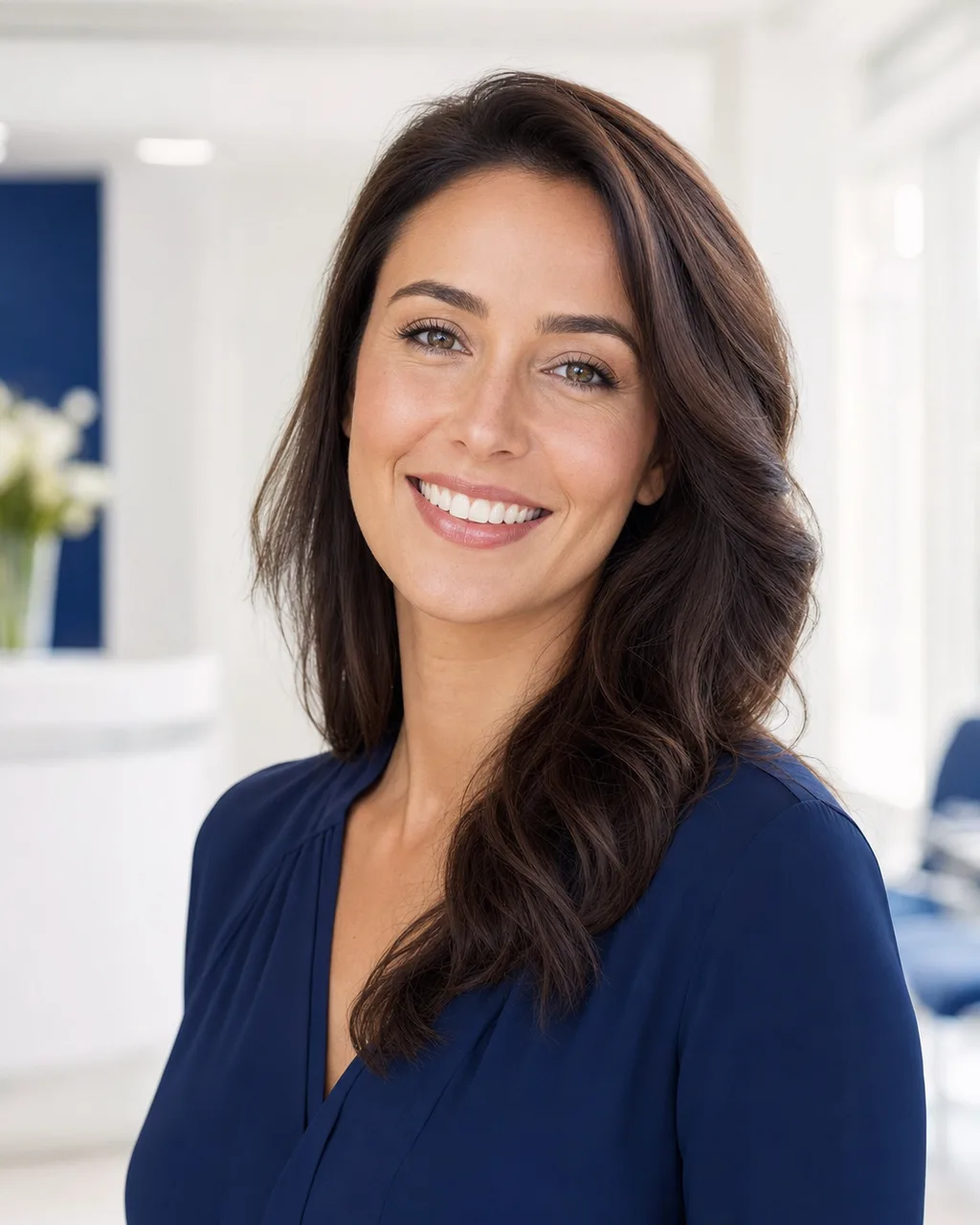 Closeup of a bright, natural-looking smile with dental veneers in Plano, TX